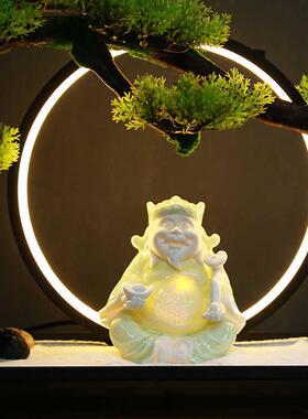 新中式仿真迎客松玄关客厅酒店入户盆景办公室软装微景观实木摆件