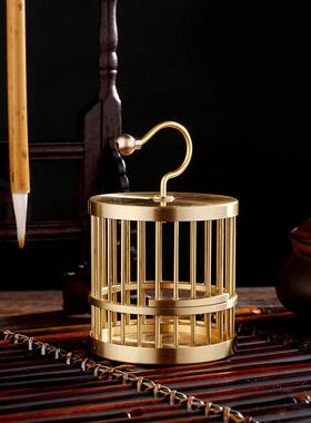 黄铜迷你鸟笼子蛐蛐笼蝈蝈笼子奇趣桌子摆件金属工艺品家居装