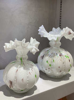 器水培瓣芬玻璃中古插花桌面花花瓶家用顿白豆南瓜复古小珠光花瓶