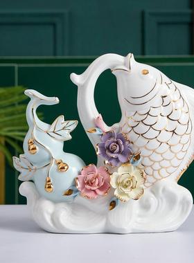 创意家居客厅陶瓷招财大象现代轻奢高端电视柜酒柜玄关摆件装饰品