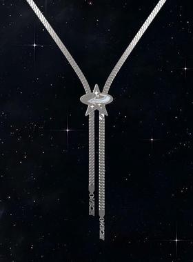 箭头系列星环抽拉项链吊坠扁古巴链星环十字星水晶小众锁骨链饰品