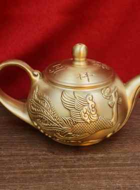 铜茶壶龙凤呈祥茶壶加厚款龙凤茶壶家居办公室茶桌装饰工艺品摆件