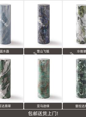 大理石圆形立柱摆件底座玄关落地高低展示台花架高端装饰墩子