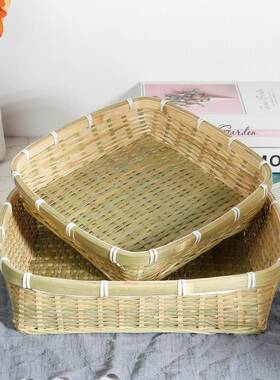 竹筐手工竹编织品竹编收纳筐长方形簸箕农家家用大号厨房水果店用