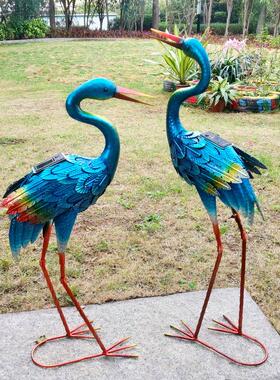 幼儿园装饰动物铁艺鹤低头款别墅小花园摆设庭院景观太阳能灯