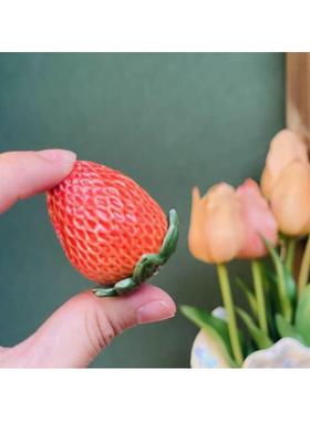 瓷蓓高温釉下彩陶瓷摆件茶仿真草莓茶宠迷你茶桌装饰造景摆台装饰