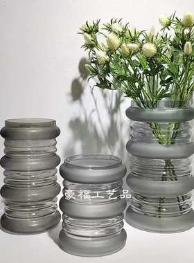 现代简约轻奢磨砂插花玻璃花瓶餐厅台面装饰设计家居样板房桌面花