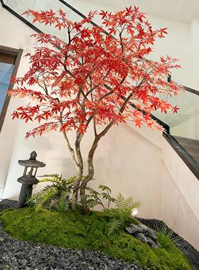仿真红枫树大型落地绿植仿真树假树楼梯下造景枫叶树室内景观植物