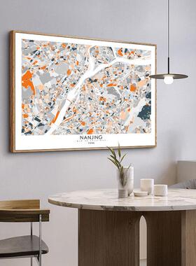 鳟鱼 定制画北欧城市地图横版装饰画 客厅沙发背景墙挂画饭厅壁画