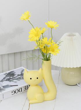 可爱猫咪小插花瓶雏菊假花花仿真插干花BN-216摆件家居客厅摆花设