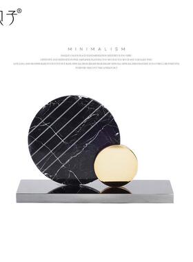 现代简约轻奢几何摆件样板房软装饰品大理石金属屏风摆设量大从优