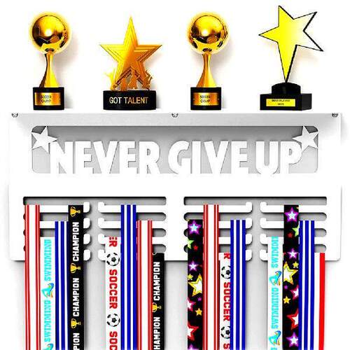 Never Give Up Medal Holder Wall Mounted Metal Awards Rack - 图1