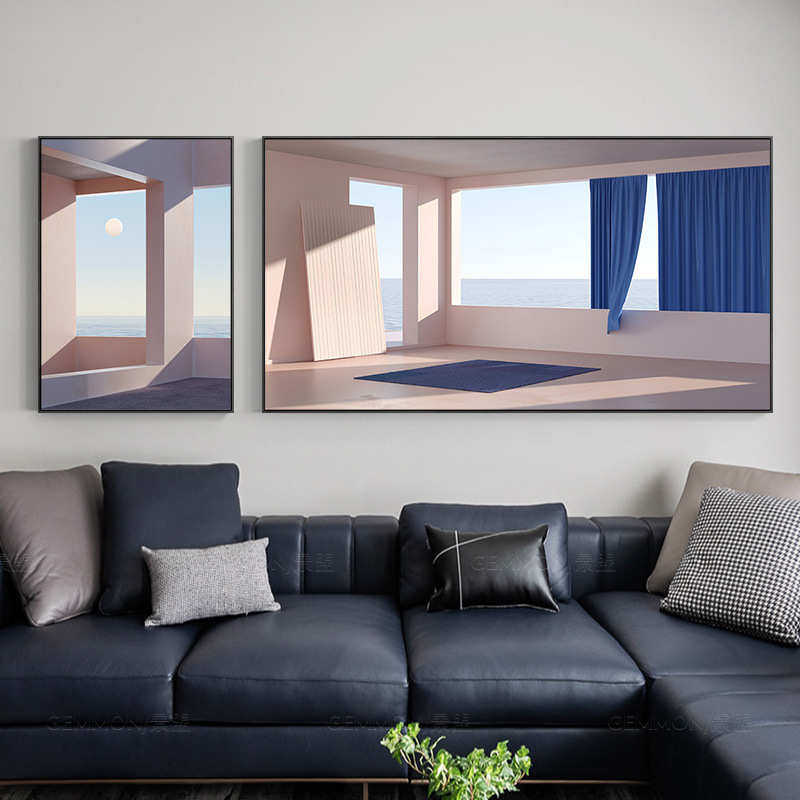 现代简约大气延伸空间感客厅装饰画沙发背景墙横版组合挂画大幅画,淘宝优惠券,粉丝福利购,淘宝优惠卷