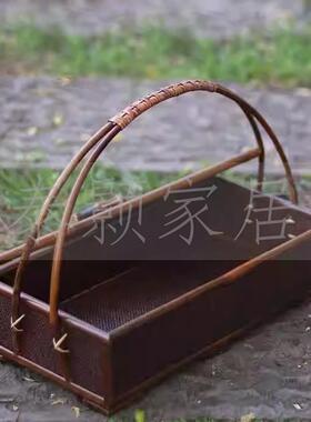 样板间现代中式诧寂风厨房花瓶竹篮陶盘竹筷装饰品摆件搭配组合