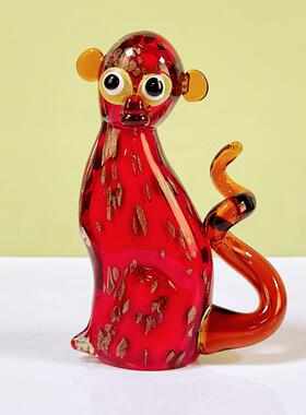红色金星琉璃猴子摆件LL0076