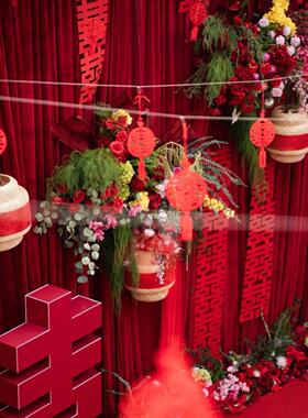 中国风灯饰火锅餐饮吊灯竹编灯笼婚庆场景布置拍摄背景道具DIY