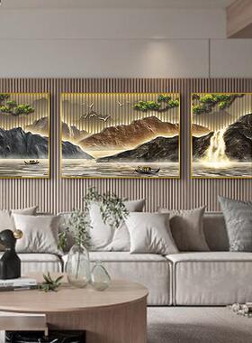 新中式客厅沙发背景墙挂画流水生财卧室三联画轻奢高级感晶瓷画