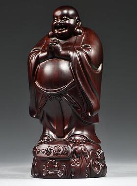 黑檀实木雕刻弥勒佛根雕摆件大号笑佛工艺品红木家居玄关送礼摆设
