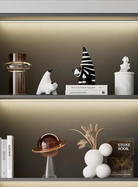 现代风格高端土色调艺术客厅电视柜装饰样板间开格软装饰