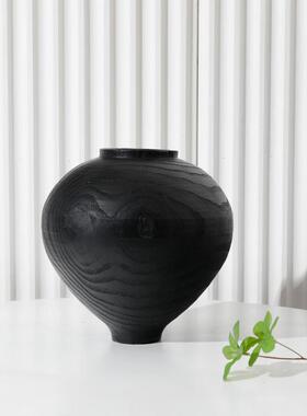 Wabi-Sabi覆古圆腹花瓶木制插花装饰品客厅桌子装饰装饰品可访问
