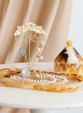 进口球形手柄装饰碗收纳果盘摆件简约新中式样板间托盘首饰盒装饰