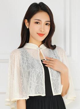 夏季披风薄款小坎肩旗袍覆古蕾丝外套斗篷短款防晒妈妈小披肩外搭