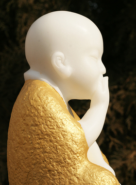 汉白玉雕塑《不说小和尚》家饰  摆件家居装饰艺术品装饰品