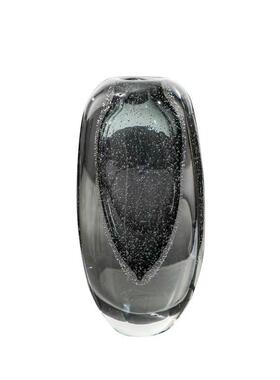 欧式简约手工吹制高品质厚底灰色气泡玻璃花瓶软装样板房客厅花器