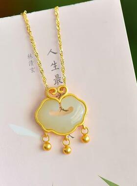 2026国风祥云锁项链新中式吊坠吉祥如意锁轻奢小锁宝宝平安锁项链