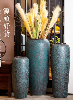 大口径陶瓷落地花瓶中式彷古干燥花客厅插花粗陶摆件复古陶罐盆大