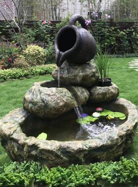 户外鱼池造景大型太阳能假山流水喷泉瀑布室内阳台庭院水景观摆件