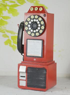 新款复古英伦电话机模型摆件家居软装饰品摆设电话亭铁艺道具