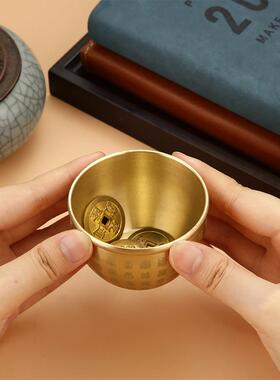 黄铜百福杯乾隆字样仿古铜钱合金硬币方圆图迷你百福字缸桌面摆件