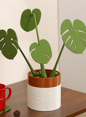 高级感龟背芋隔热垫杯垫创意餐桌摆件彷真绿色植物植物盆栽磁吸防