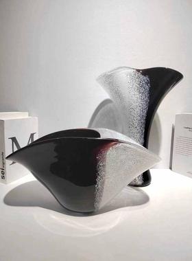 轻奢现代山水墨色拼接款玻璃花瓶插花装饰家居桌面摆件