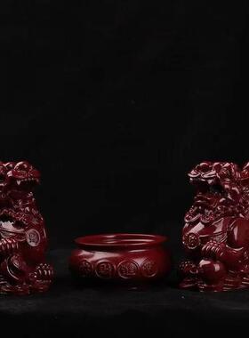 高含量朱砂聚宝盆招财纳福公母一对貔貅招财局百财纳福办公室摆件
