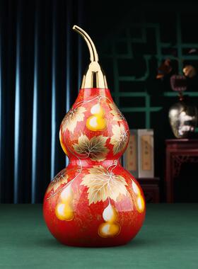 彩绘黄铜五福临门葫芦摆件开口客厅玄关酒柜装饰工艺品乔迁