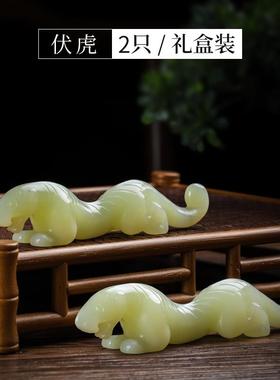 正品家青玉石招财伏虎桌办面摆件高级感居玄书桌公室装饰送领导礼