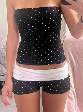 Women's Colorblock Polka Dot Print Casual Set