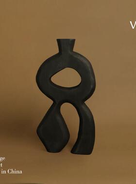 梵其侘寂风黑色碳化木几何艺术摆件中古风样板间民宿电视柜装饰品