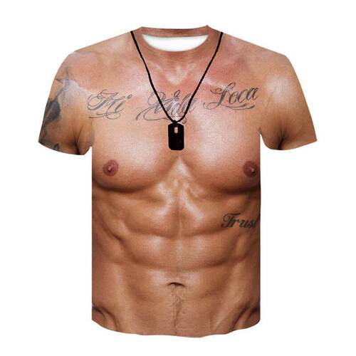 Fun muscle-mimicking streetwear tops and t-shirt肌肉模彷T-恤 - 图1