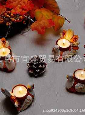 感恩节火鸡丰收套装饰品摆件树脂烛台点缀创意氛围火鸡装饰
