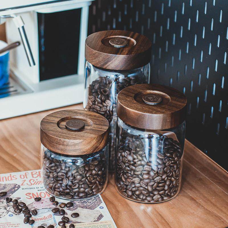 单向排气咖啡豆保存罐养豆罐咖啡粉密封罐陈皮罐木盖玻璃茶叶罐,淘宝优惠券,粉丝福利购,淘宝优惠卷