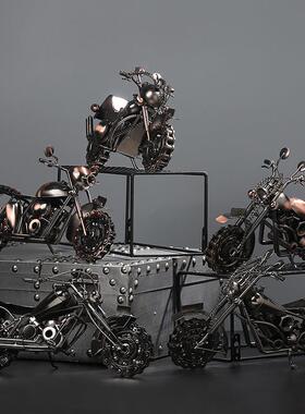 铁艺复古电镀摩托车模型摆件 家居装饰办公室桌面金属工艺品摆设