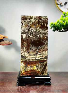 天然国画石草花石方柱奇石原石观赏石印章家居风水石饰品