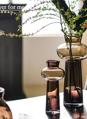 中古轻奢高级感玻璃花瓶插花ins电视柜家居鲜花细长水培器皿花器