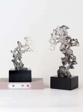 新中式灰色石头珊瑚太饰湖石摆件样板间书房博架茶书柜MC-TY-60软