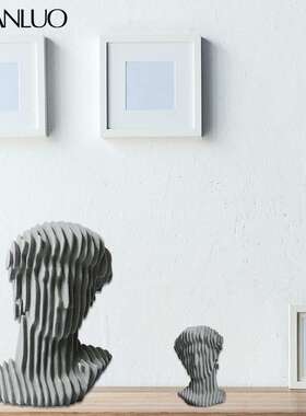 北欧客厅抽象蓝灰切形人头树脂摆件样板间办公室柜内创意软装饰品