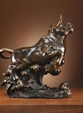 黄铜势在必得摆件 铜牛工艺品开业商务礼品办公室摆设