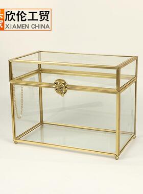 长方形玻璃盒子铜鼻子收纳盒玻璃透明首饰盒黄铜玻璃工艺品